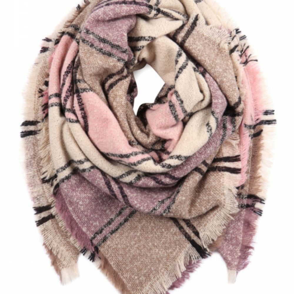 Keeping It Cozy Plaid Blanket Scarf (Mauve)